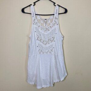 Free People Tank Top Womens Medium Macrame Crochet Boho Hippie Ivory